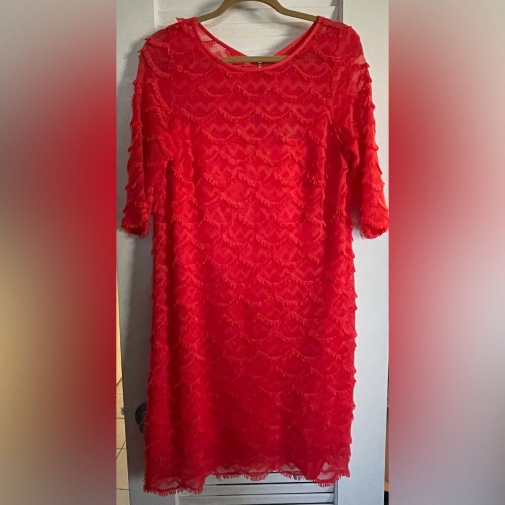 Red Cocktail dress with scalloped fringe detail
